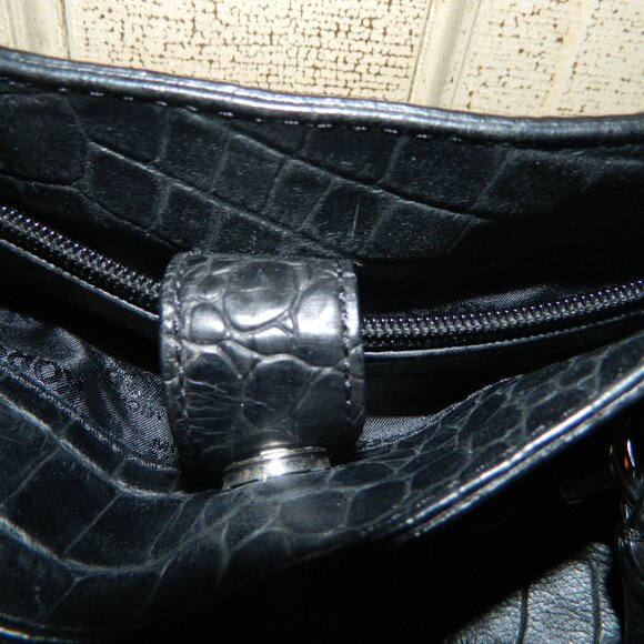 Michael Kors Black Faux Crocodile Embossed Print Handbag Purse - Picture 5 of 11